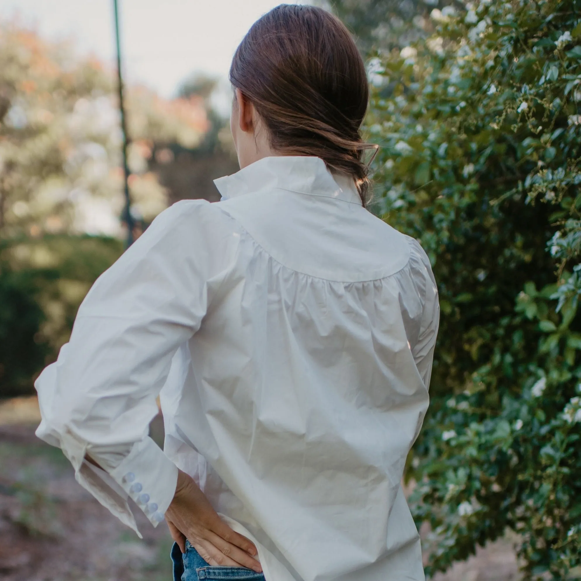White Cotton Stand Collared Blouse