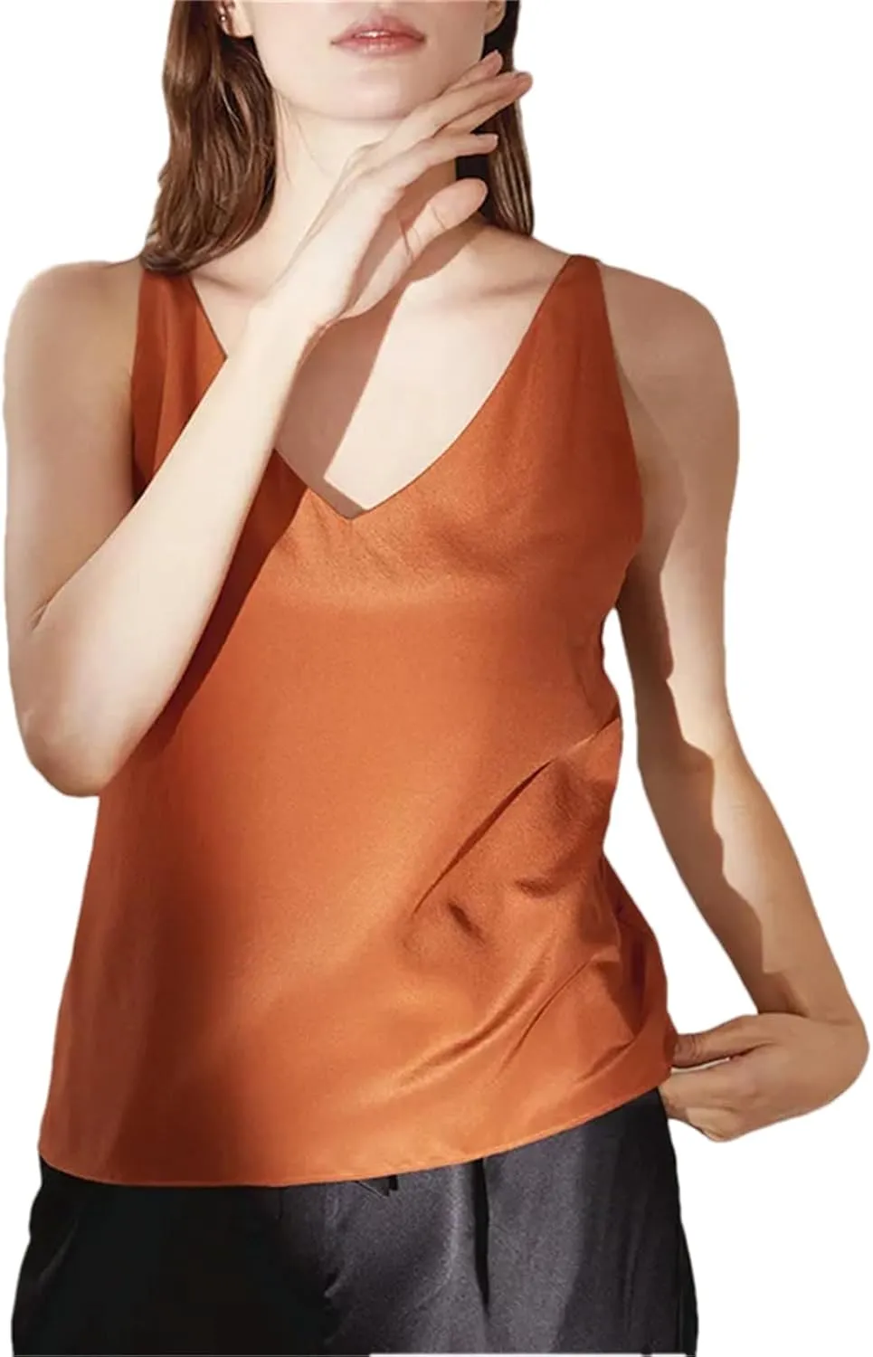Women Loose Fit Silk Camisole Tank Summer Sleeveless V-Neck Silk Satin Sling Vest Top