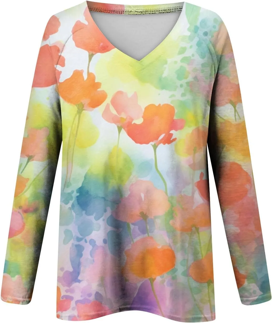 Women's 2025 Fall Long Sleeve Tops V Neck Sexy Floral Print Tee Tops Trendy Cute Loose Fit Dressy Winter Sweatshirt