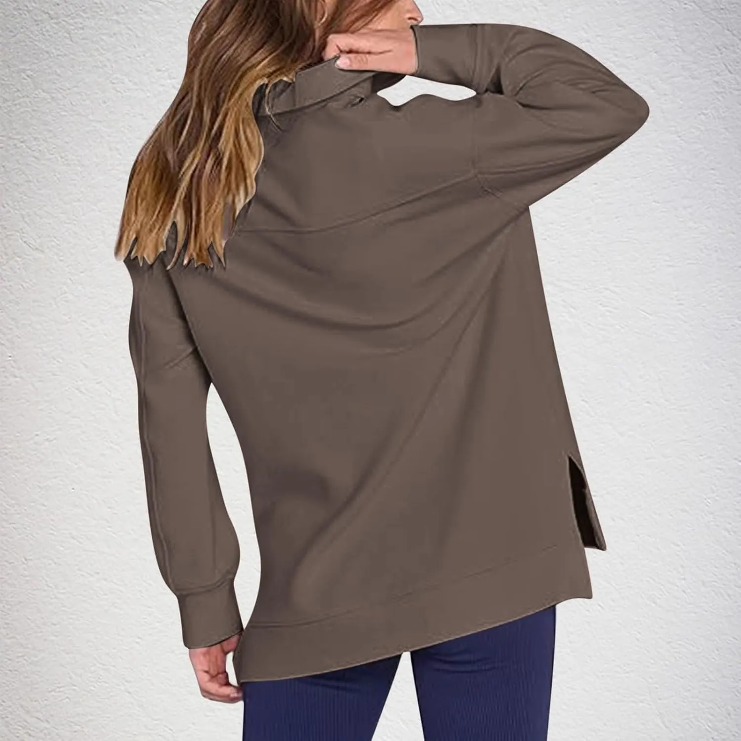 Womens 3/4 Zip Pullover Stand Collar Half Zip Sweatshirt with Pocket Casual Loose Fit Tunic Tops 2025 Spring Outfits