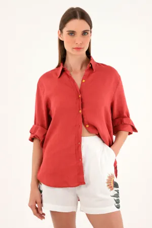 Women's Classic Orange 100% Linen Shirt