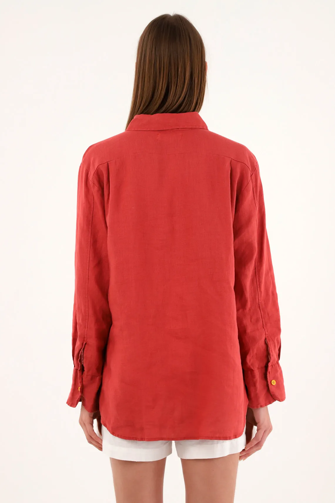 Women's Classic Orange 100% Linen Shirt