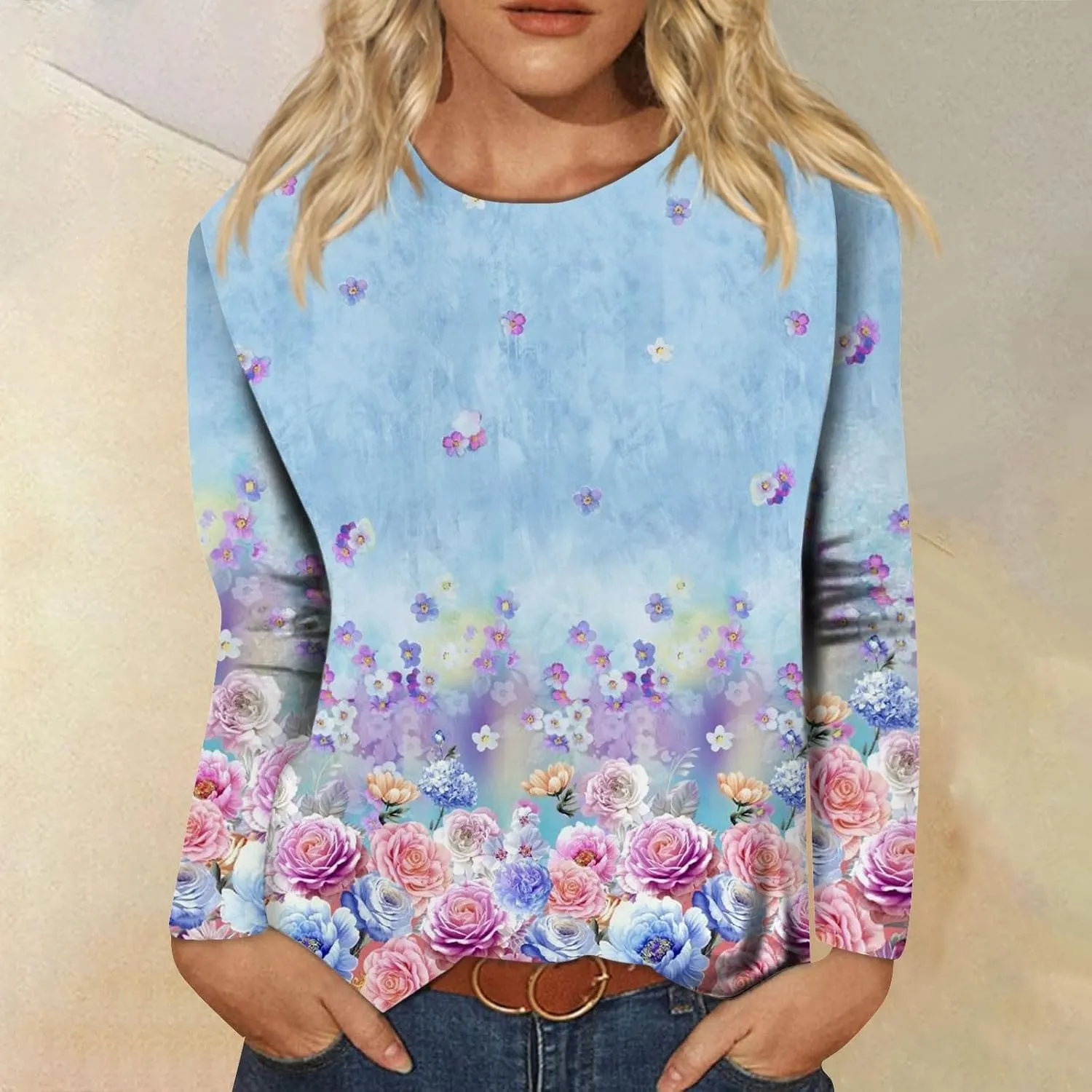 Womens Long Sleeve Tops Fall Sweatshirt Plus Size Tunic Crewneck Tops Winter Clothes