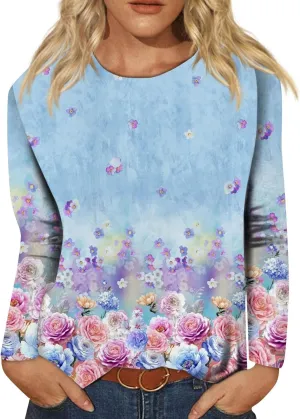Womens Long Sleeve Tops Fall Sweatshirt Plus Size Tunic Crewneck Tops Winter Clothes