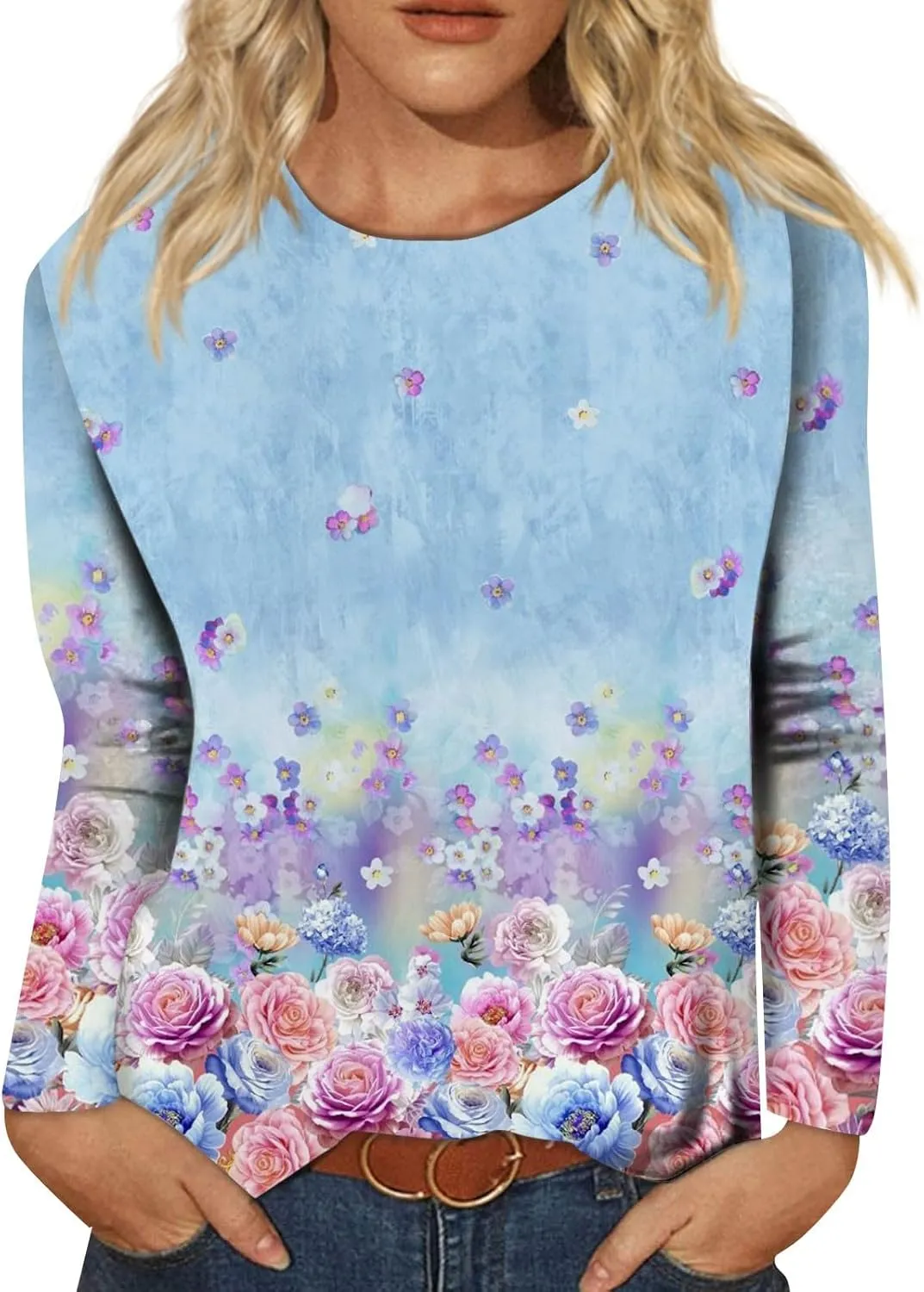 Womens Long Sleeve Tops Fall Sweatshirt Plus Size Tunic Crewneck Tops Winter Clothes
