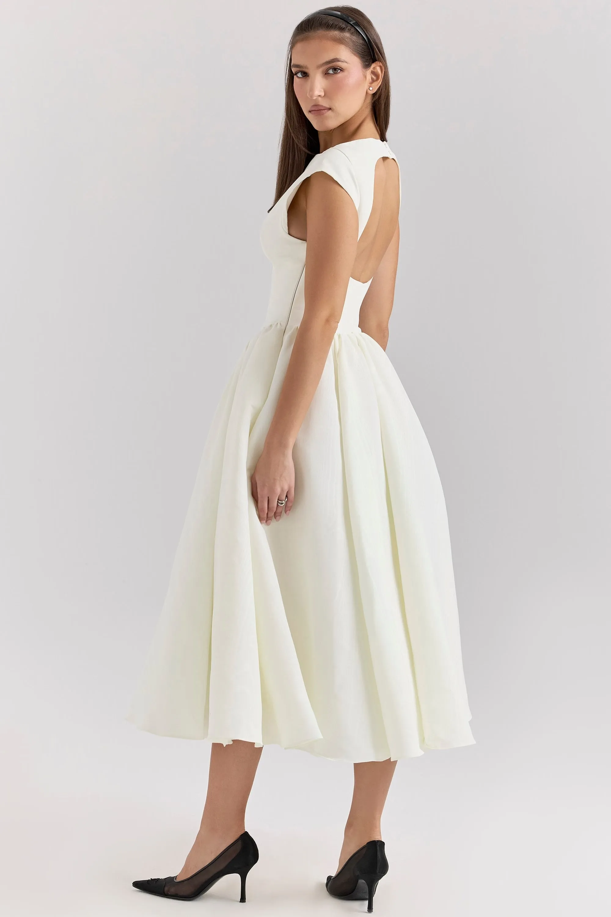 Womens Midi Dress  Satin Finish  A-Line Fit  Sleeveless  High Neck  Formal Wear
