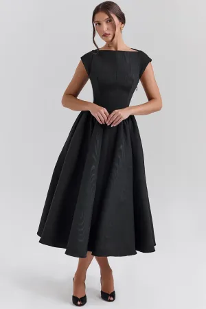 Womens Midi Dress  Satin Finish  A-Line Fit  Sleeveless  High Neck  Formal Wear