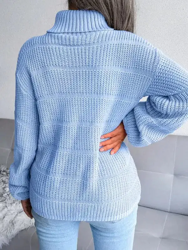 Women’s Turtleneck Drop Shoulder Sleeves Cutout Casual Sweater