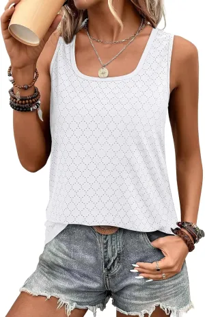 XIEERDUO Womens Tank Tops Sleeveless Eyelet Embroidery Summer Tops Dressy Casual Loose Fit