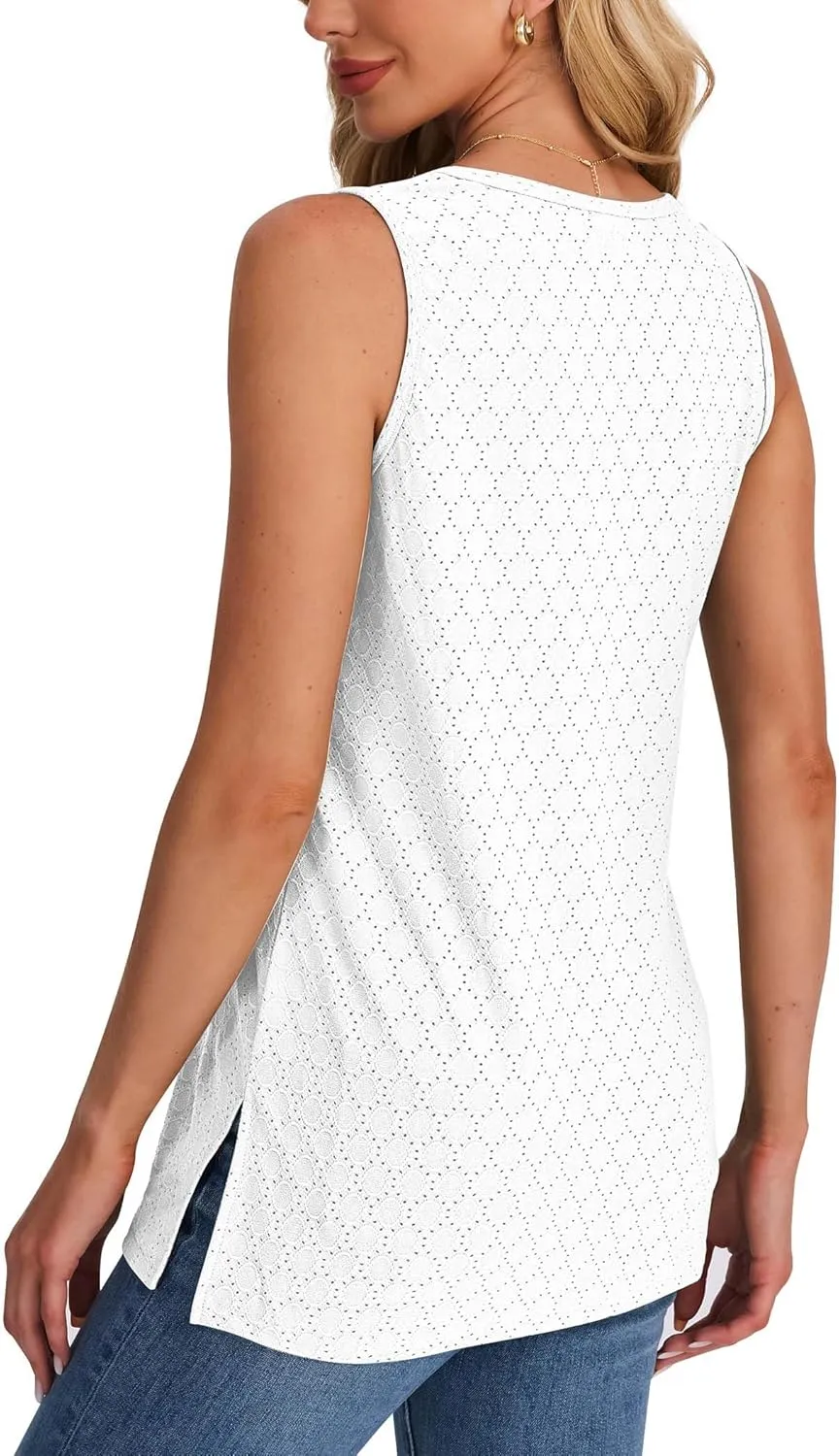 XIEERDUO Womens Tank Tops Sleeveless Eyelet Embroidery Summer Tops Dressy Casual Loose Fit